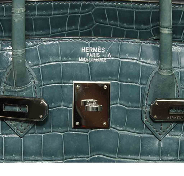 Hermes Birkin 35 Malachite Crocodile Used Embossing