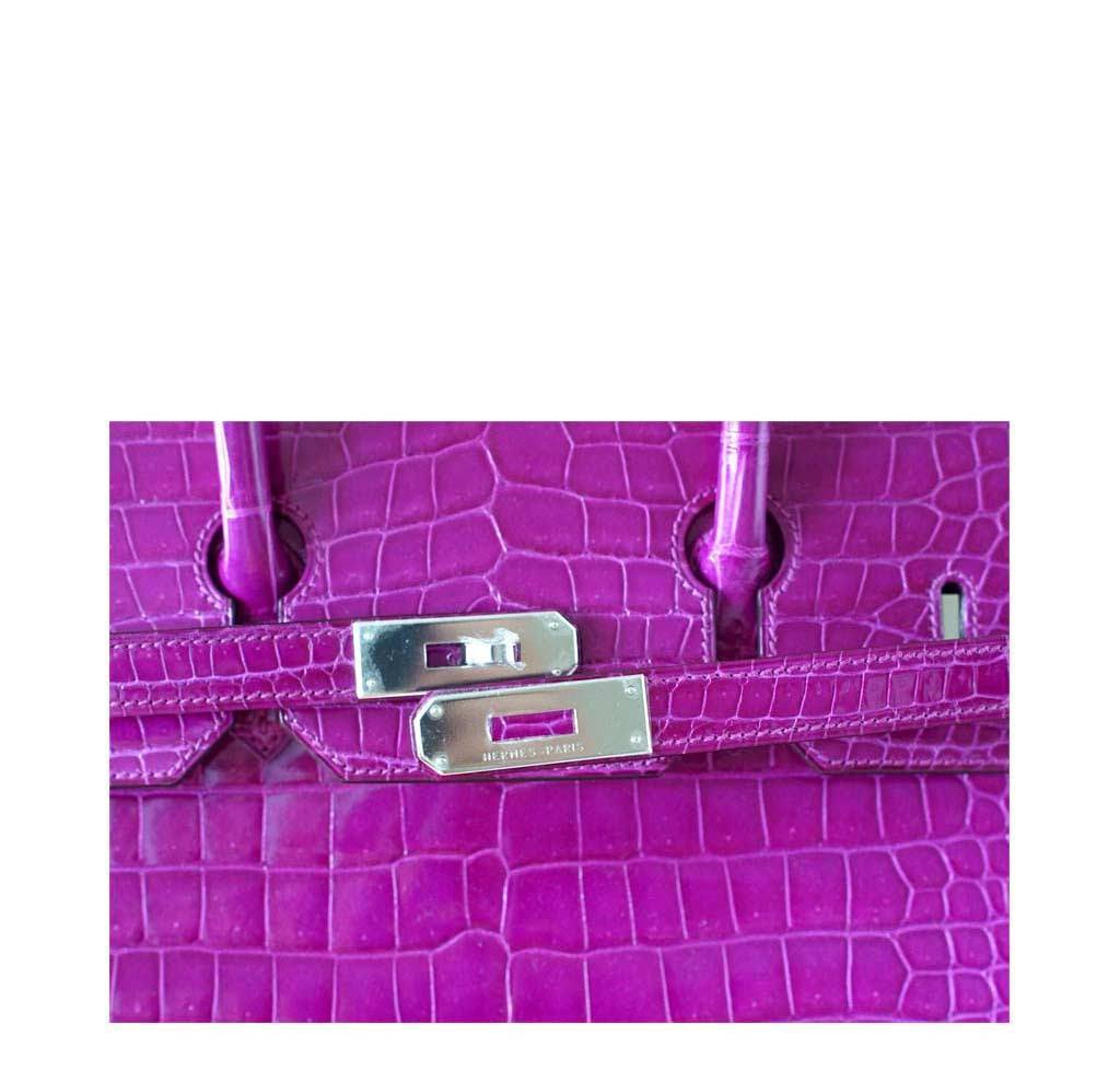 Bonhams : Hermès a Shiny Rose Scheherazade Porosus Crocodile Birkin 40 2015  (includes padlock, keys, cloche, felt protector, rain cover and dust bags)