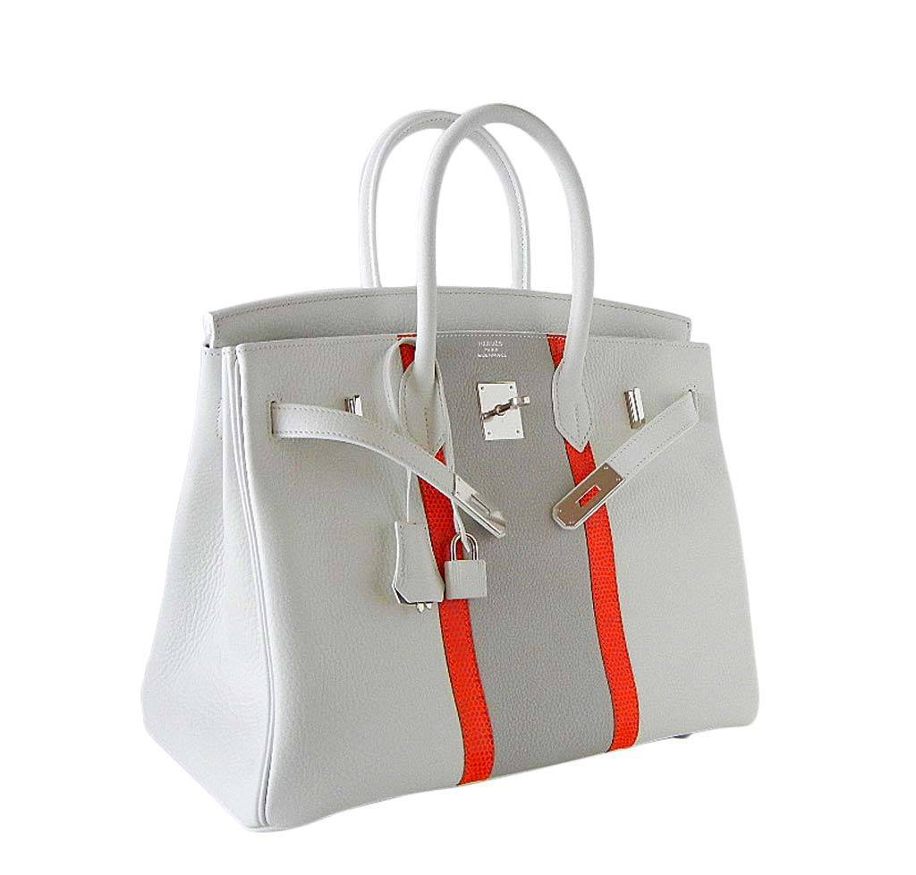 Hermes Birkin Bag 35cm Limited Edition White Club Sanguine Lizard Palladium  Hardware