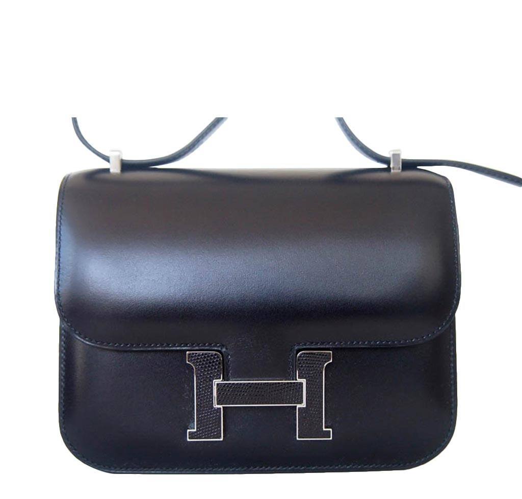 Hermes Constance Bag 18 Black Lizard Palladium Hardware New w/ Box
