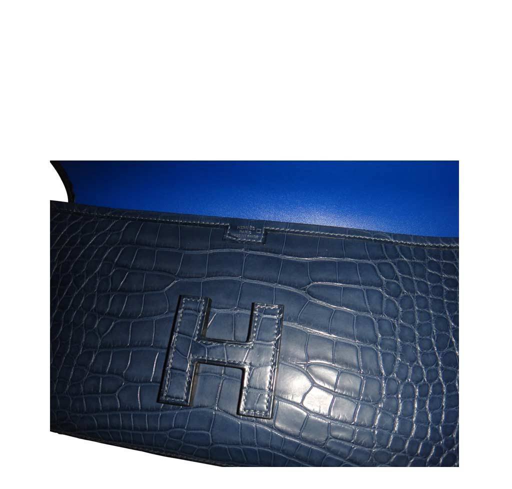 Hermes Shiny Blue Roi Nilo Crocodile Jige PM H Clutch Bag. , Lot #56017
