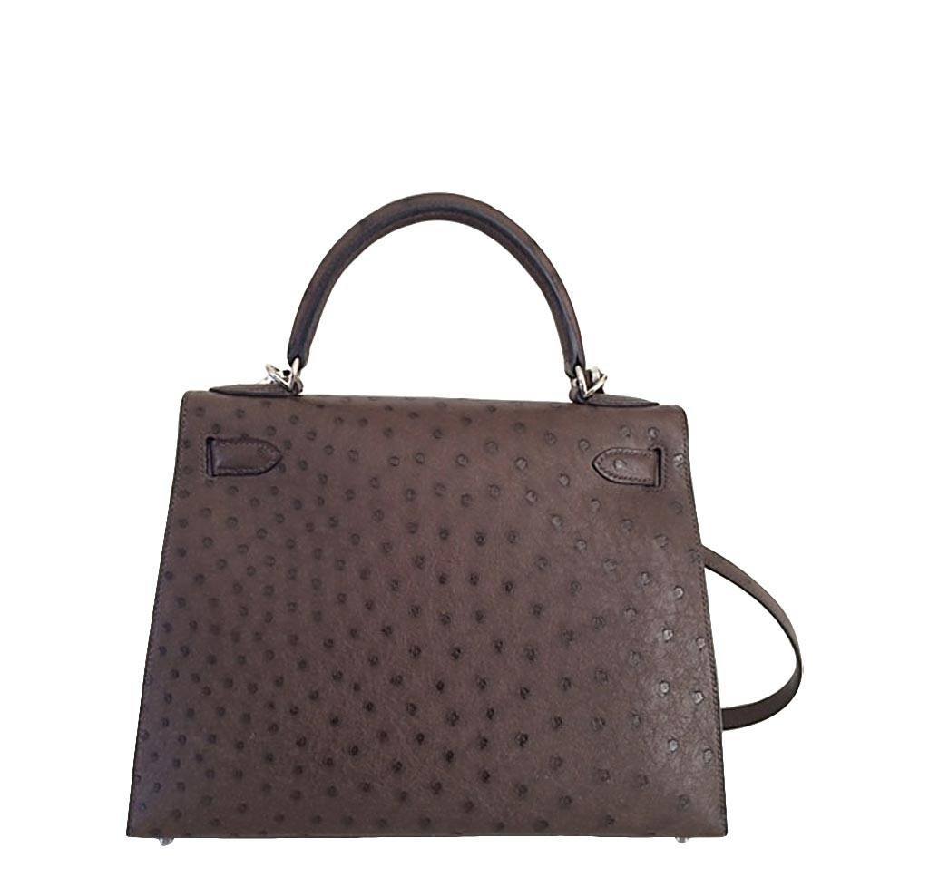 🗝 Hermès 28cm Kelly Sellier Graphite Ostrich Leather Palladium