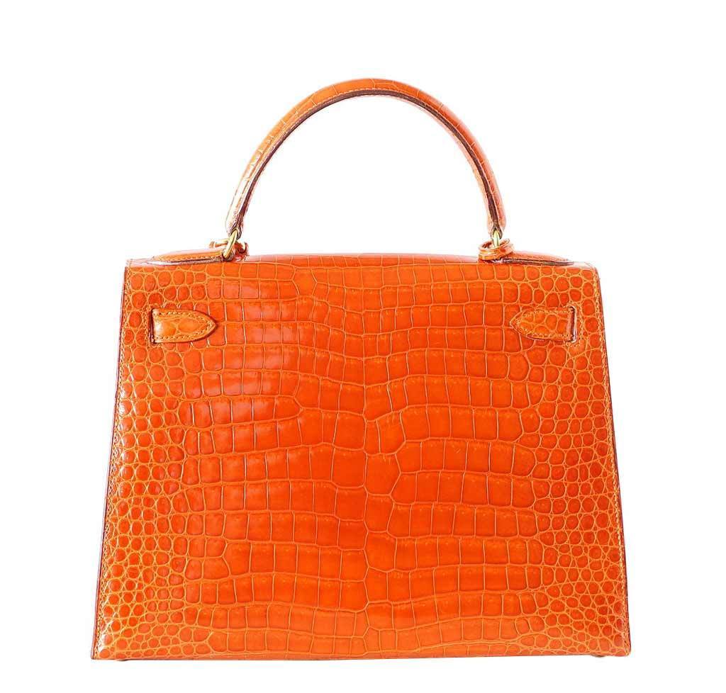 Kelly 32 crocodile handbag Hermès Brown in Crocodile - 23886200