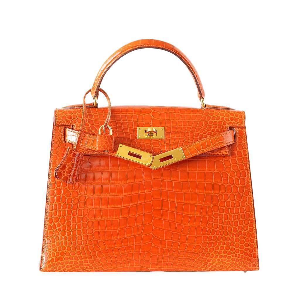 Kelly 32 crocodile handbag Hermès White in Crocodile - 29405788