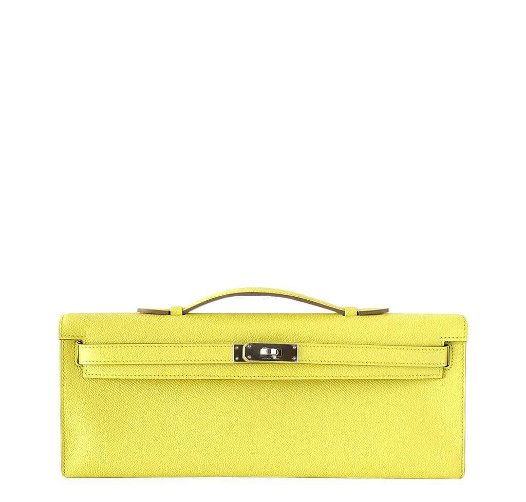 A LIME SWIFT LEATHER KELLY POCHETTE WITH PALLADIUM HARDWARE
