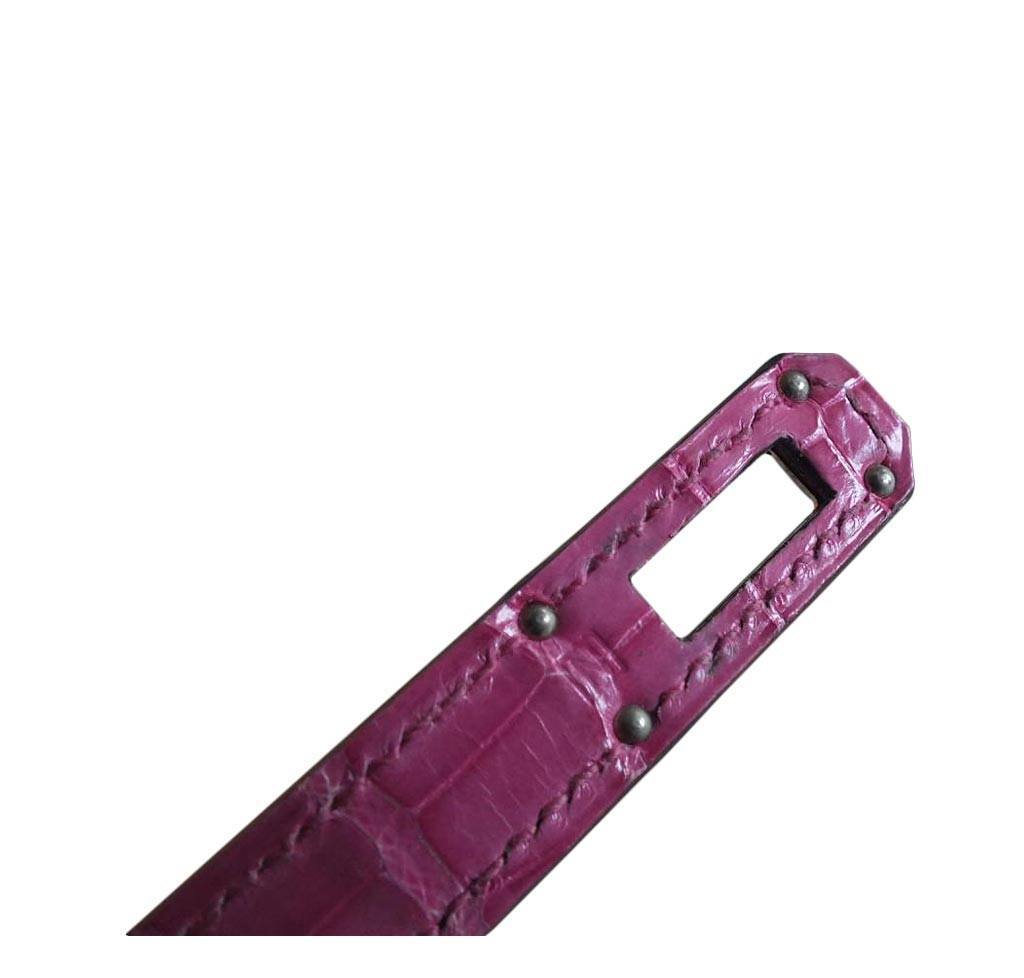 Hermes Kelly Wallet Alligator Leather Palladium Hardware In Purple