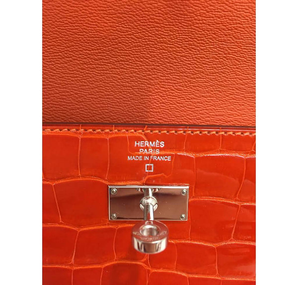 Hermes Kelly Long Wallet Orange Used Embossing