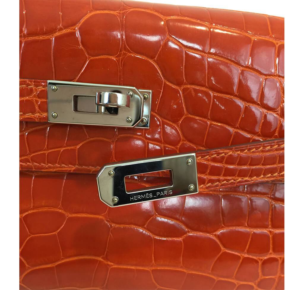Hermès Kelly Long Wallet Orange Shiny Alligator - PHW