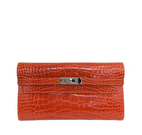 Hermès - Authenticated Kelly Clutch Clutch Bag - Exotic Leathers Blue Plain for Women, Good Condition