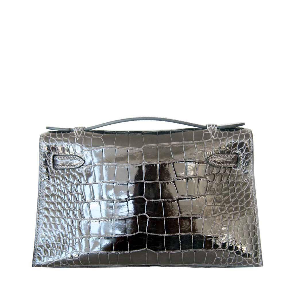Replica Hermes Kelly Pochette Handmade Bag In Pearl Grey Matte Alligator  Leather