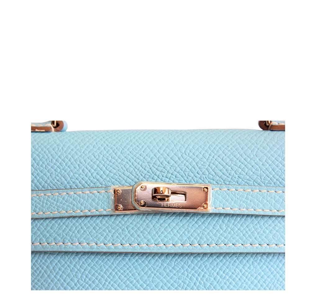 Hermes 15cm Celeste Epsom Leather Micro-Mini Kelly Bag with, Lot #56179