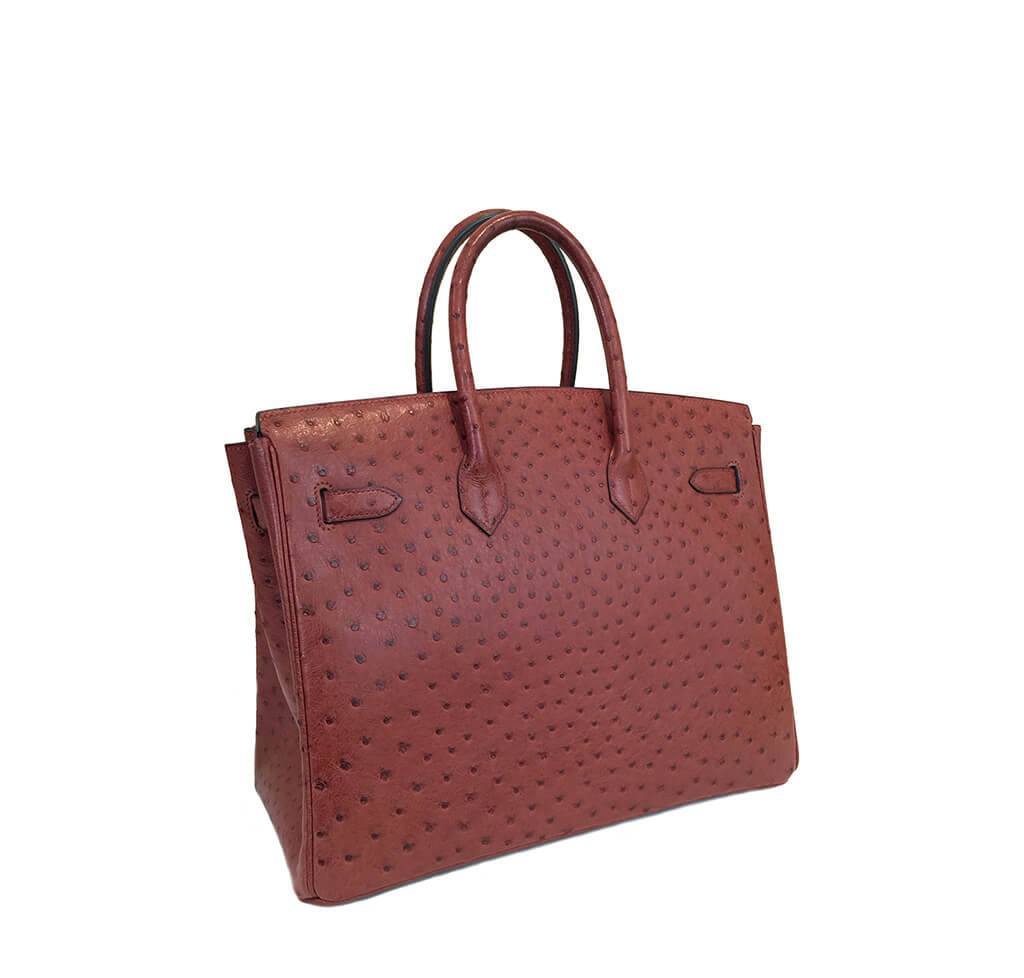 Hermes Shoulder Bag Ostrich Exotic Leather Handbag Dark Brown H15