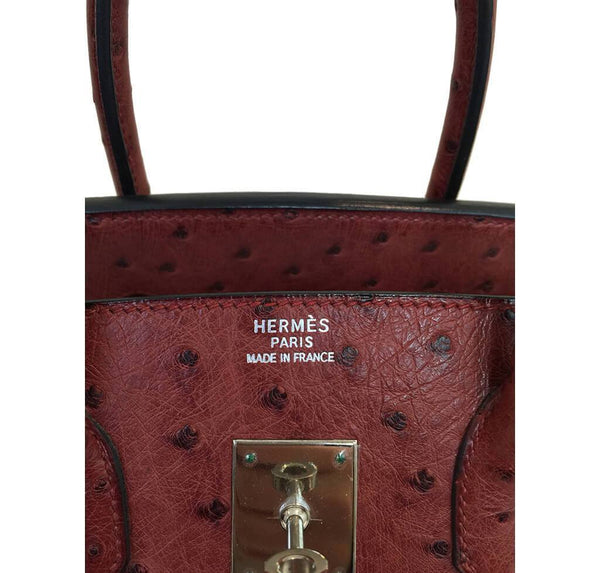 Hermes Birkin 35 Ostrich Rouge H Used Embossing