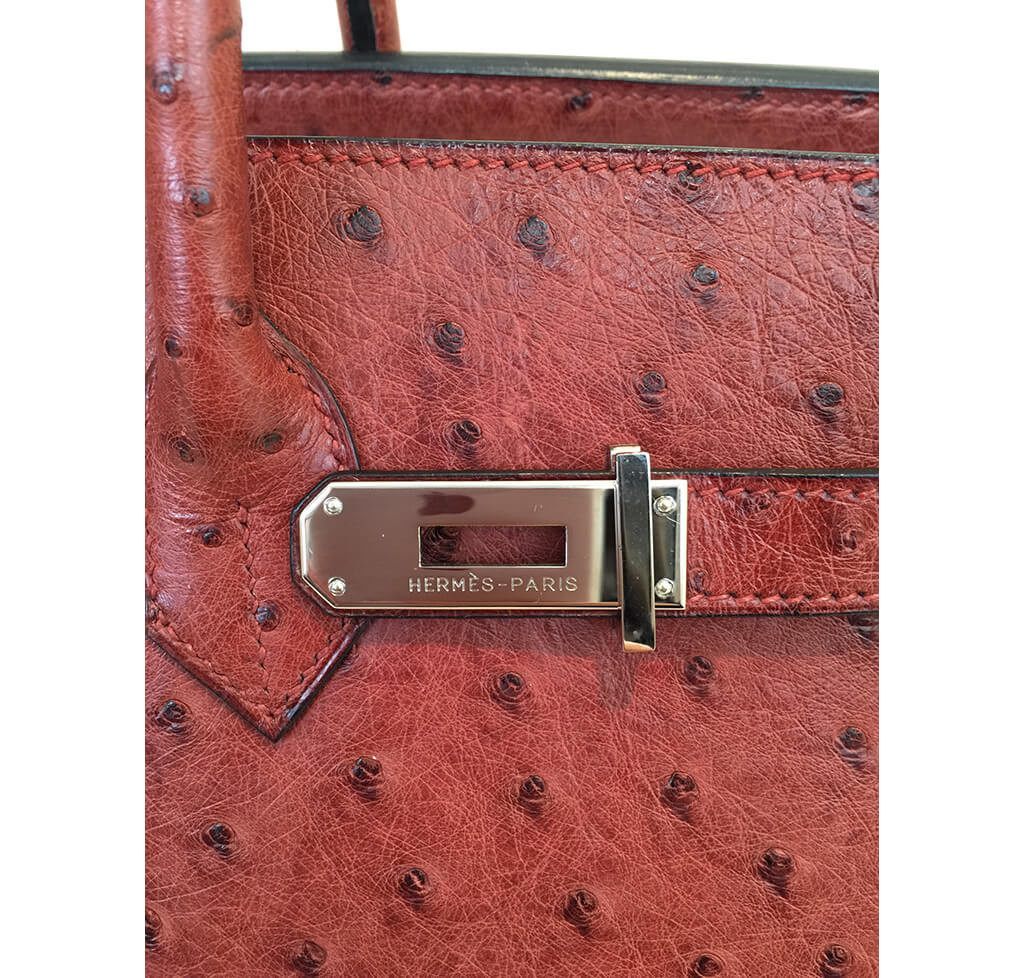 Lot - Hermes Red Ostrich 35cm Birkin Bag