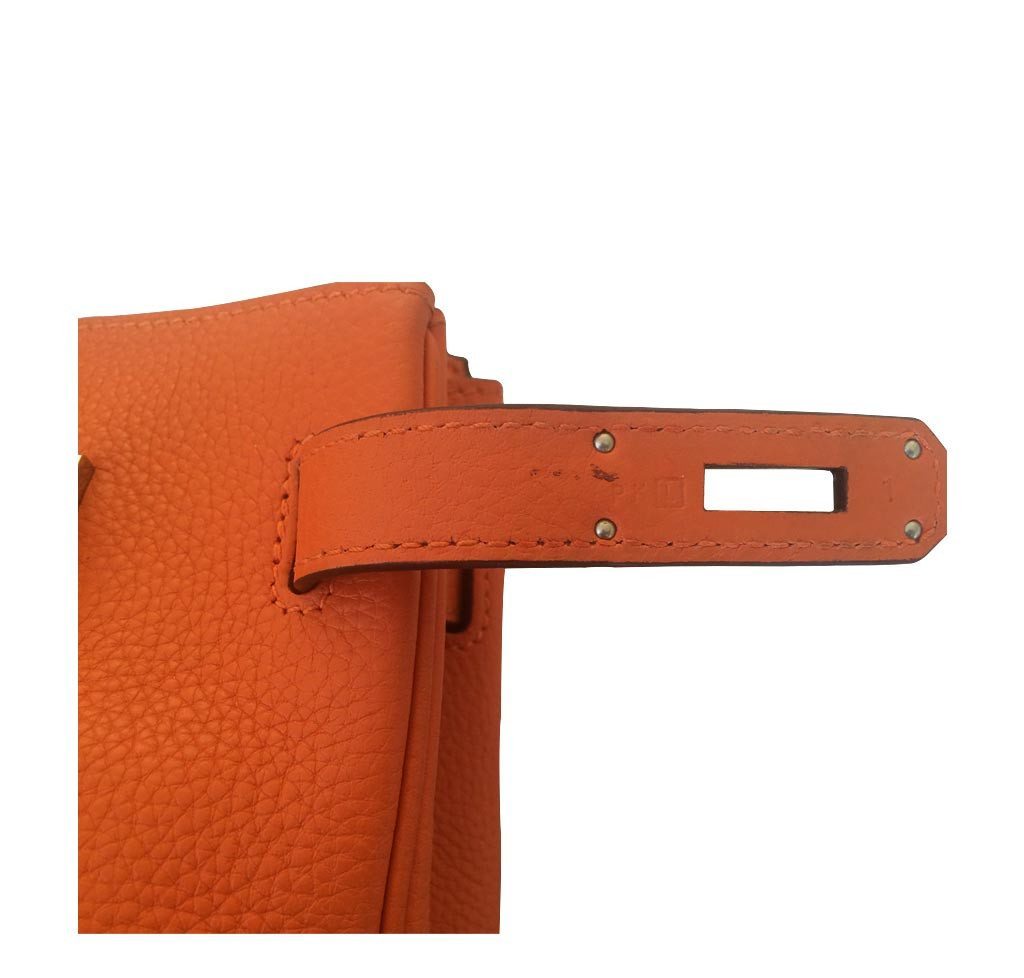 Hermes Birkin 30 Feu/ Orange Togo Leather T Stamp Gold Hardware