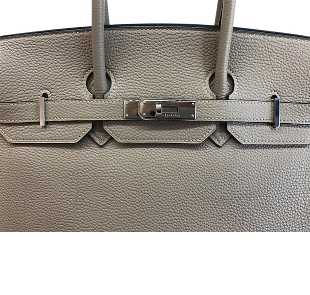 Hermes 35cm Gris Tourterelle Clemence Leather Palladium Plated Birkin Bag -  Yoogi's Closet