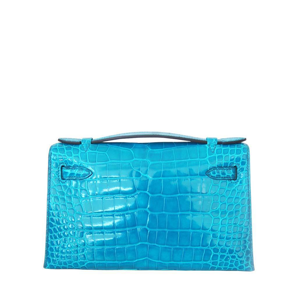 Hermès Alligator Kelly Pochette Mini Blue Izmir