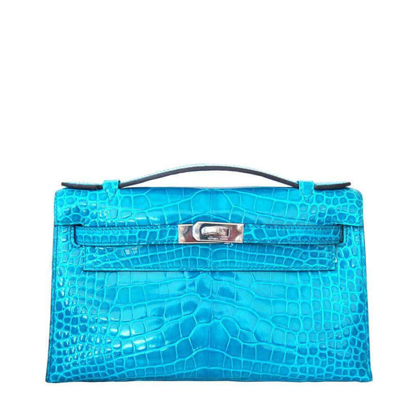 Hermes Alligator Kelly Pochette Bag Blue