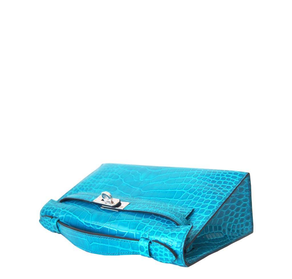 Hermes Mini kelly pochette Alligator matt blue indigo Silver Hardware 22cm  Full HandmadeAuthentic quality - lushenticbags