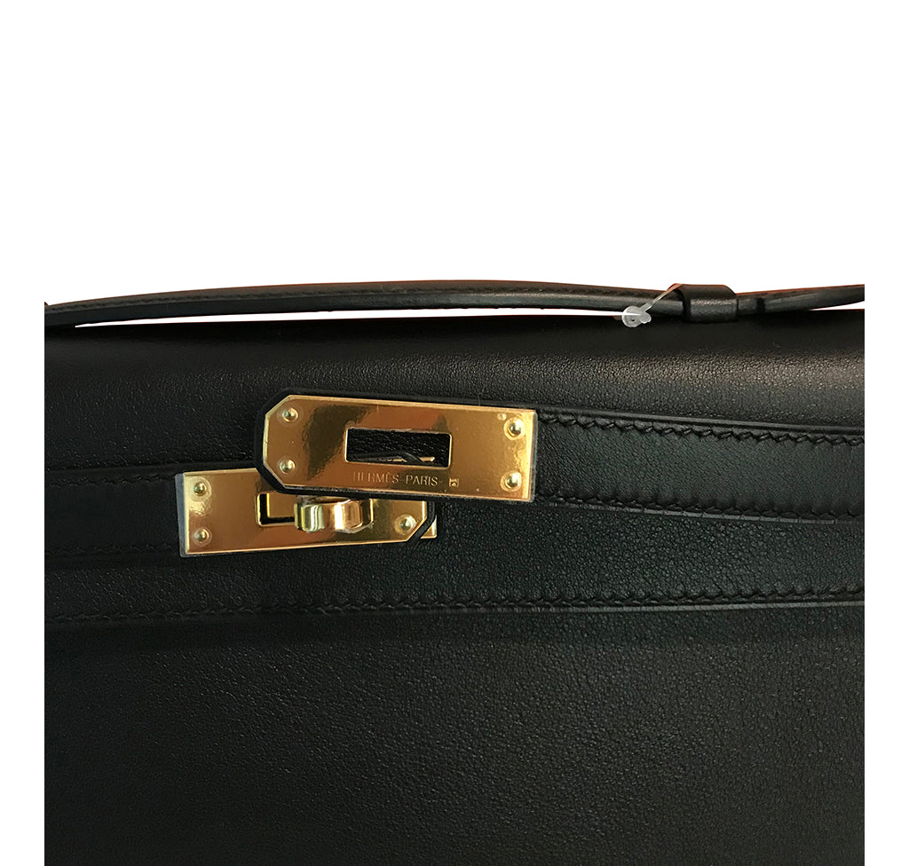 Hermès Kelly Pochette Noir (Black) Swift Gold Hardware GHW