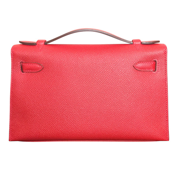 Hermès Kelly Pochette Mini Rouge Casaque Epsom GHW Bag pristine back