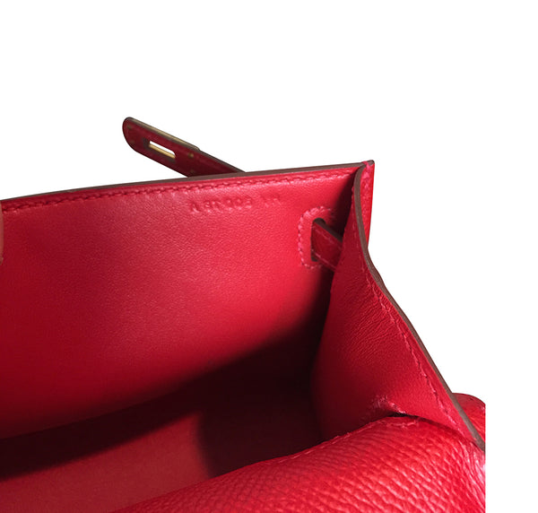 Hermès Kelly Pochette Mini Rouge Casaque Epsom GHW Bag pristine embossing