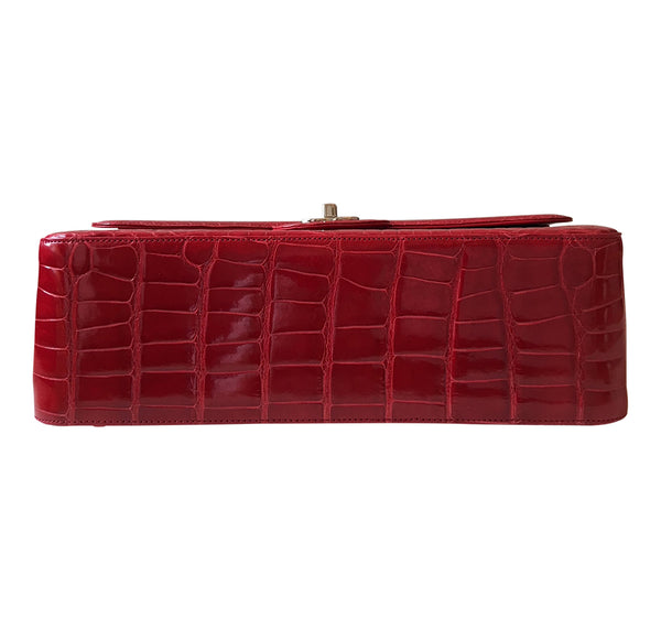 Chanel Red Jumbo Flap 2.55 Shiny Alligator Bag Excellent Bottom
