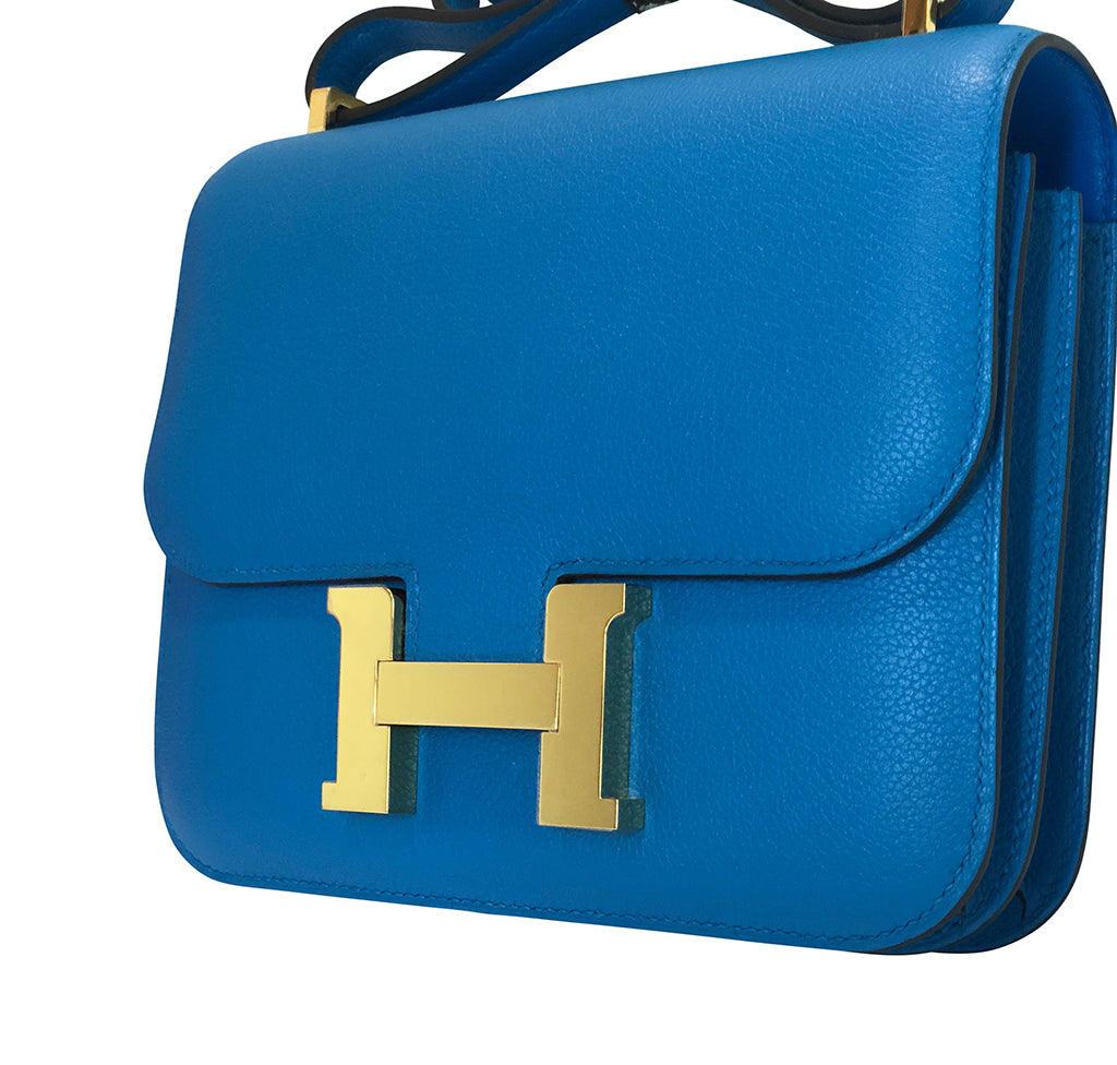HERMÈS Constance Mini 19 shoulder bag in New Blue Jean Epsom