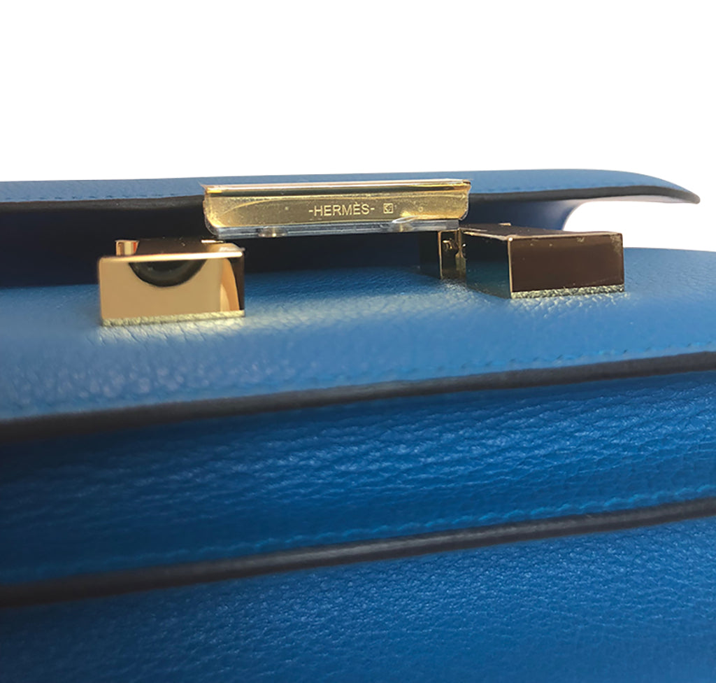 Hermes Bleu Zanzibar Epsom Leather Gold Plated Constance Compact