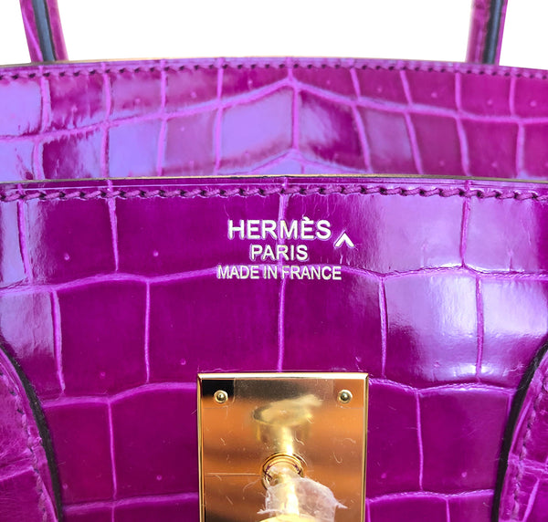 Hermès Birkin 35 Rose Sheherazade Crocodile gold pristine embossing