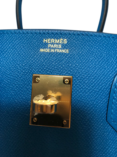 Hermès Birkin 35 Blue Zanzibar Epsom Gold hardware pristine embossing