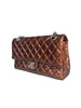 Chanel Medium Double Flap Bag Metallic Patent Leather Bronze pristine front side 2