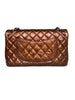 Chanel Medium Double Flap Bag Metallic Patent Leather Bronze pristine back
