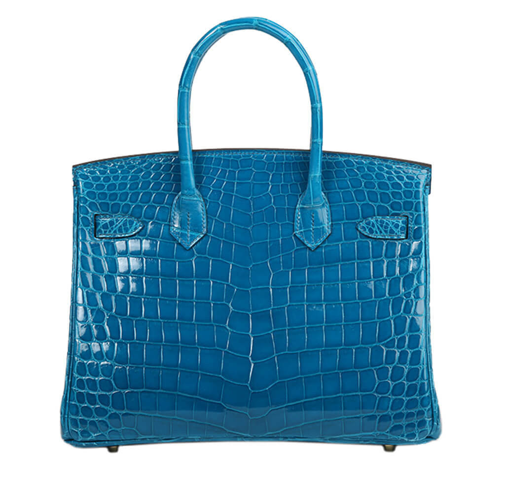 Rare Color Blue Hermes Birkin 30 Blue Izmir Shiny Porosus Crocrodile Bag