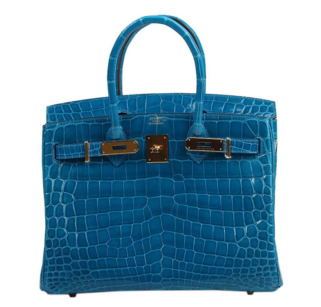Hermes Blue Izmir Turquoise Porosus Crocodile Birkin 30 Bag - MAISON de LUXE