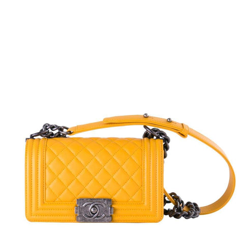 Chanel Boy Flap Bag Yellow - Lambskin Leather