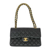 chanel classic double flap bag black used front