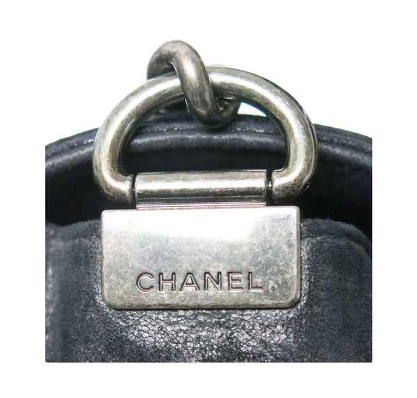 chanel boy bag black used engraving