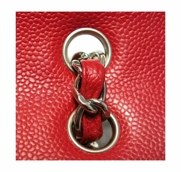 chanel single flap bad red used detail