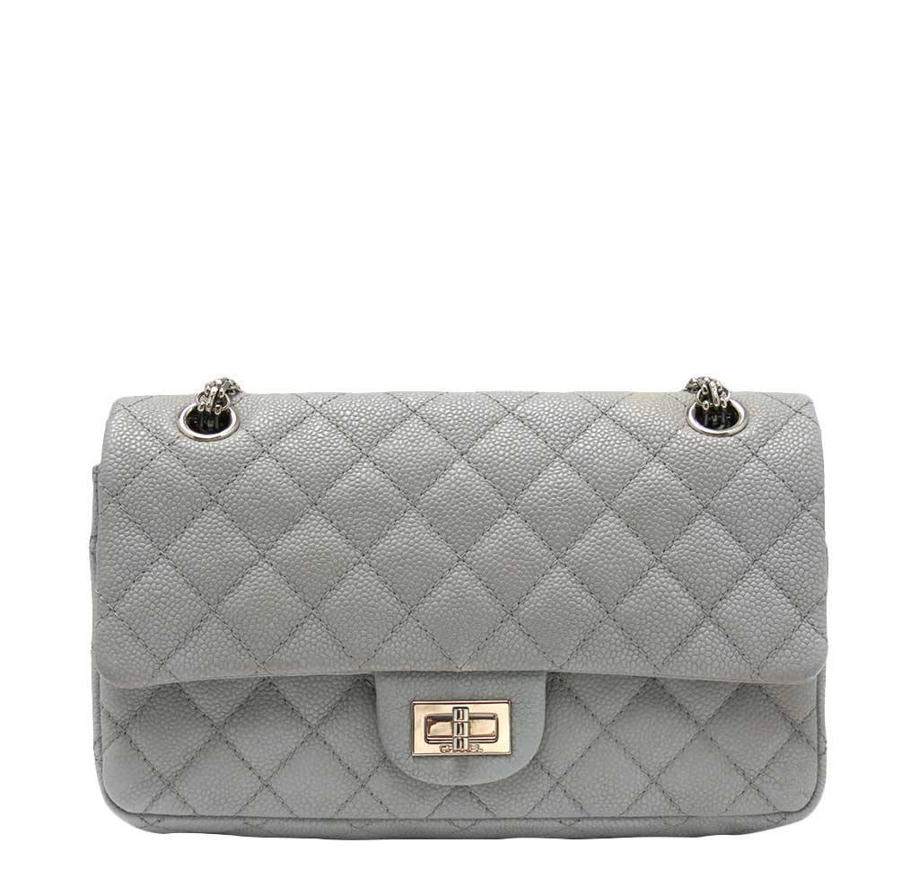 Chanel Double Flap Bag Light Gray - Caviar Leather