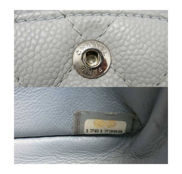 chanel double flap bag light gray used detail
