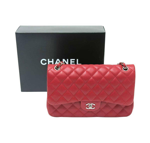 chanel double flap jumbo red used detail