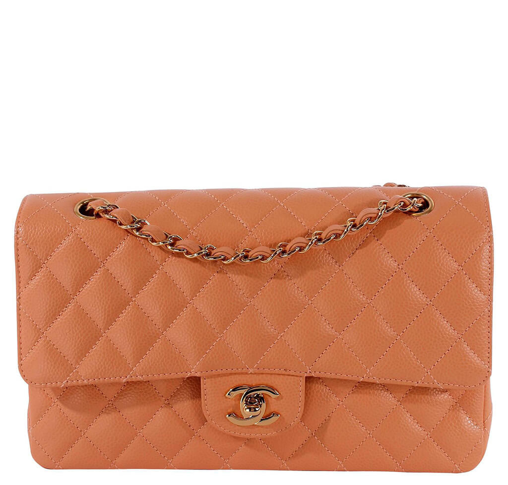 Chanel Classic 2.55 Bag Peach Caviar Leather - Gold Hardware