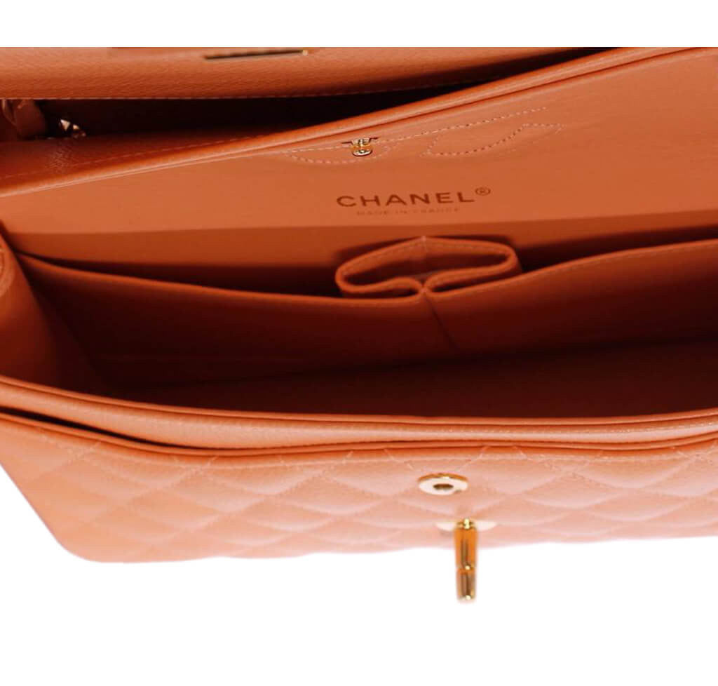 Chanel Classic 2.55 Bag Peach Caviar Leather - Gold Hardware