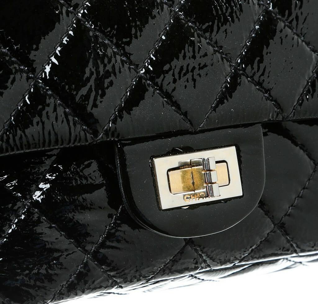 Chanel 2.55 Reissue Double Flap Jumbo Pin Stripe Rayures Classic 239715  Charcoal X Black Calfskin Leather Cross Body Bag, Chanel