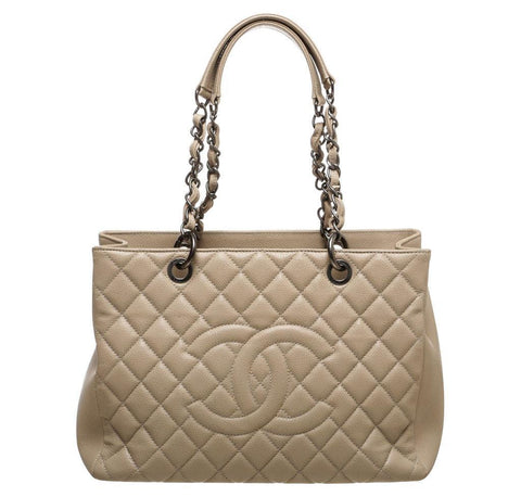 Chanel White CC Caviar Shopper Tote Bag Cream Leather ref.265177