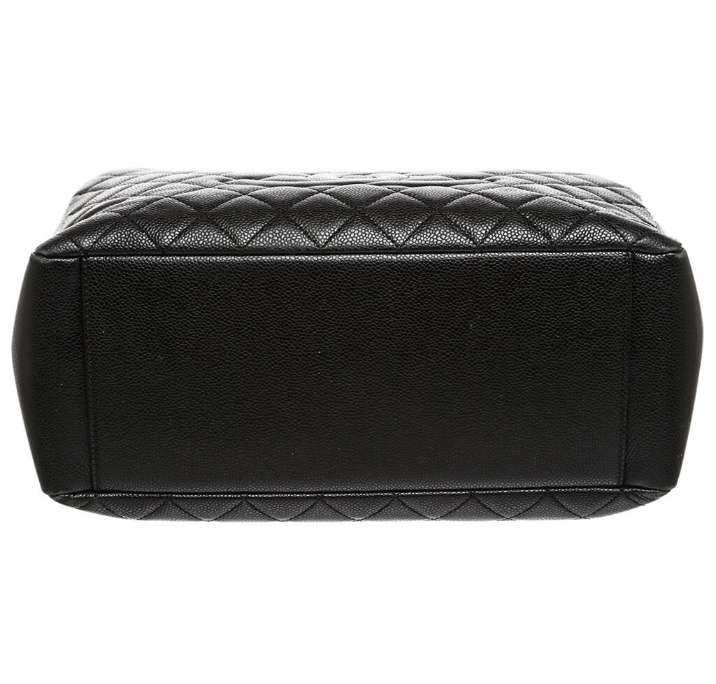 CHANEL Black Quilted Caviar Leather Silver Chain GRAND SHOPPER Tote Handbag