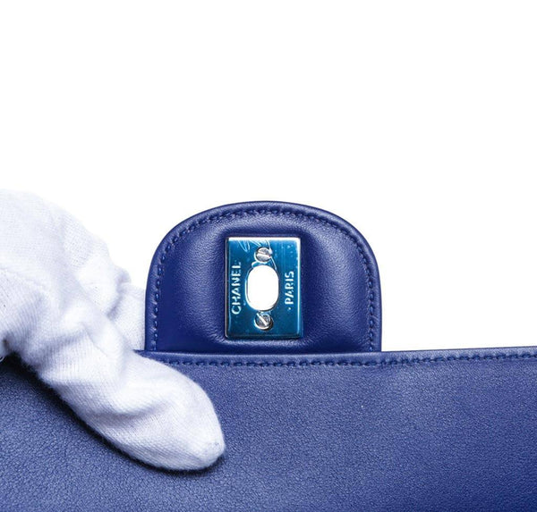 Chanel Mini Classic Shoulder Flap Bag Blue Used Engraving