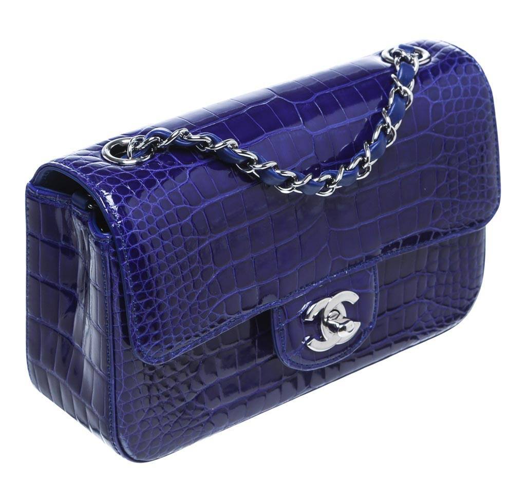 Chanel Alligator Mini Classic Flap Bag Blue