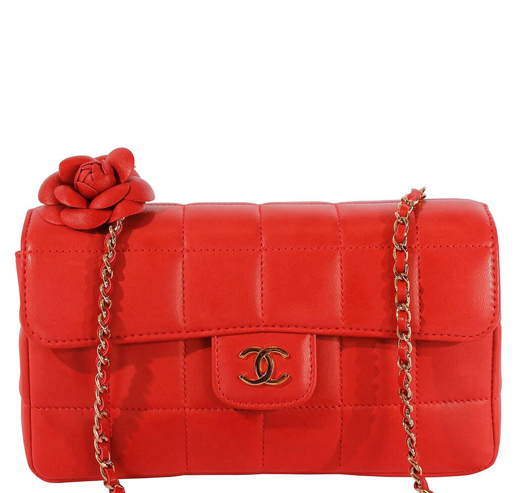 Chanel Brand New Red Camellia Velvet Clutch Crossbody Bag - LAR Vintage